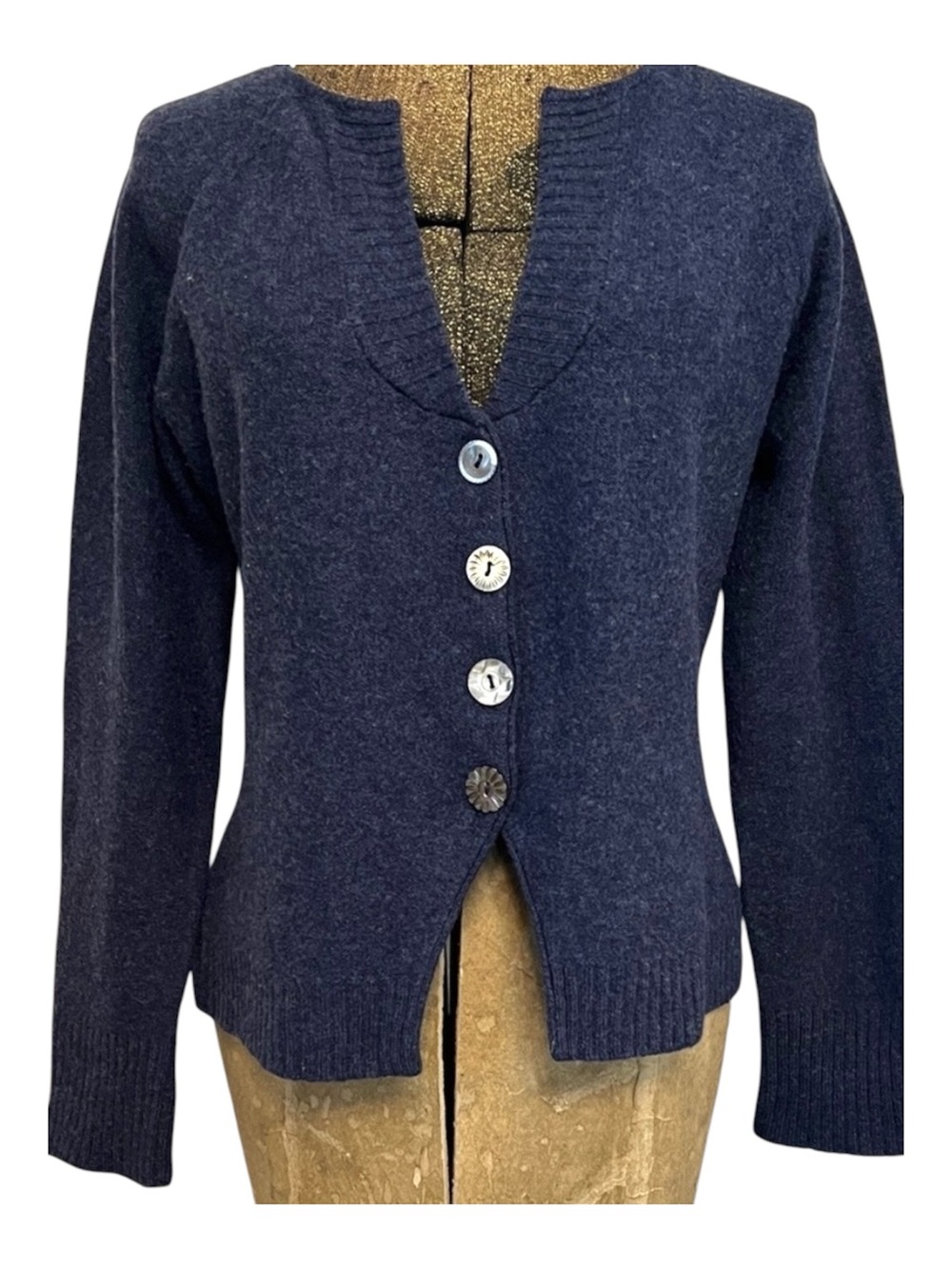 Sundance Merino Wool Cardigan Sweater S Navy Blue V-Neck Breathable Feminine